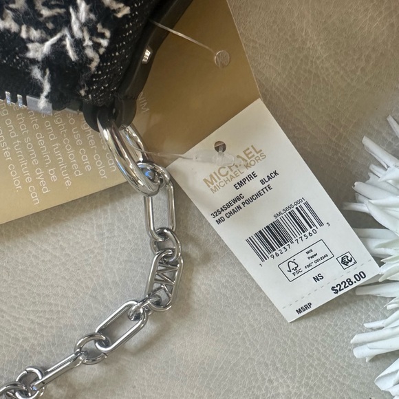 NWT MICHAEL KORS Empire Medium Frayed Denim Chain-Link Pochette Shoulder Bag - Picture 12 of 12